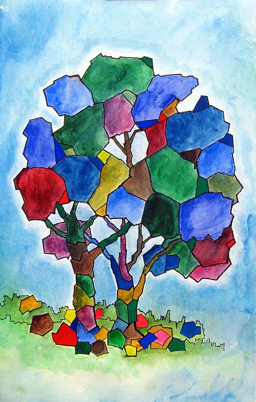 Boomcompositie, aquarel, gouache en inkt, 48x31cm, 2015 (15.09), geschonken.