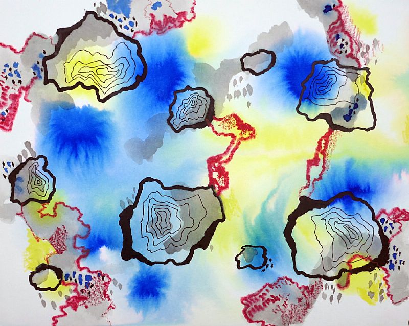 Rob van den Boom_ Compositie, aquarel en OI inkt op papier, 24x30cm, (26.21), uit een serie van drie.