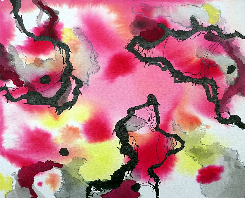 Rob van den Boom_ Compositie, aquarel en OI inkt op papier, 24x30cm, (26.22), uit een serie van drie.