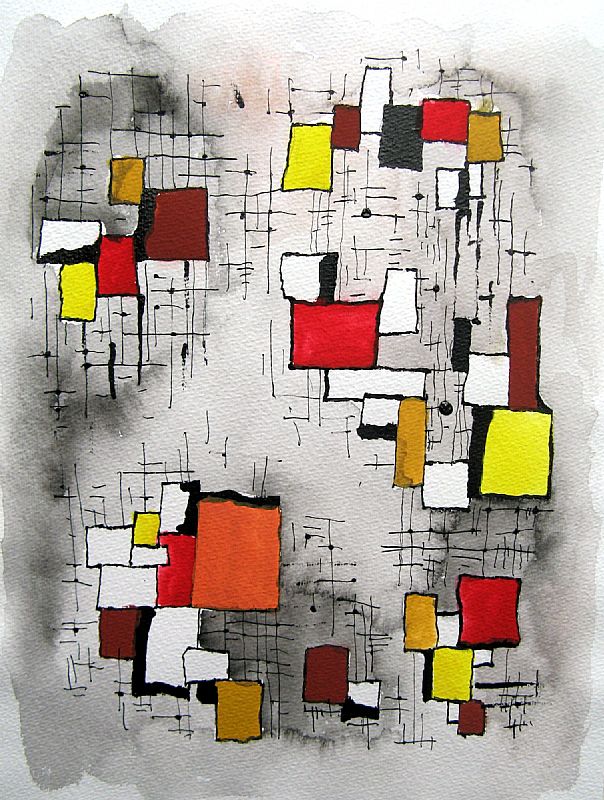 Compositie. Aquarel, gouache en inkt, 33x25cm 2014 (14.13), verkocht.