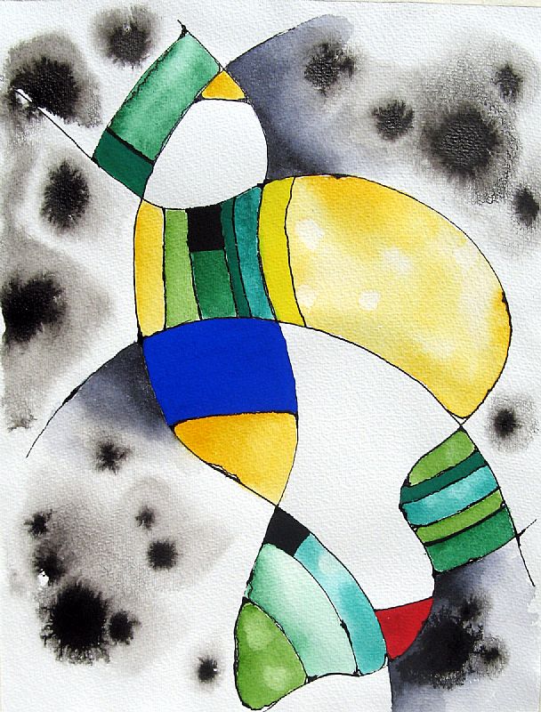 Compositie. Aquarel, gouache en inkt, 33x25cm 2014 (14.17), geschonken.