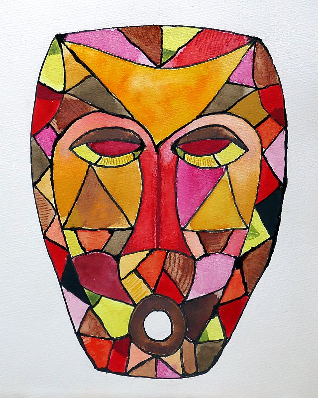 Masker, aquarel,300x240mm, januari 2018 (18.03), uit een serie van 8