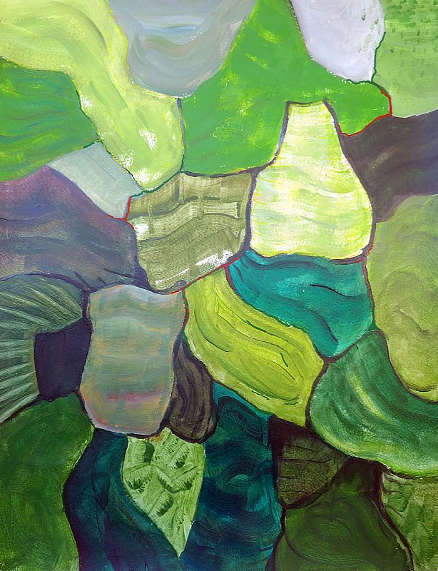 Compositie in groen, acrylverf op papier, 65x50cm, januari 2024 (24.04)