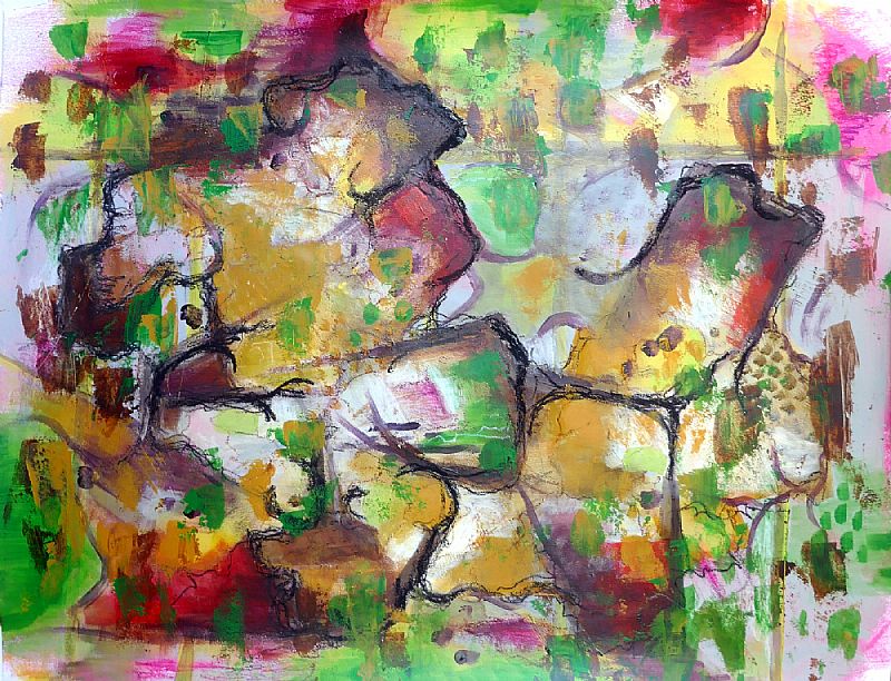 Wildernes, acrylverf en pastel op papier, 50x62cm, januari 2024 (24.01)