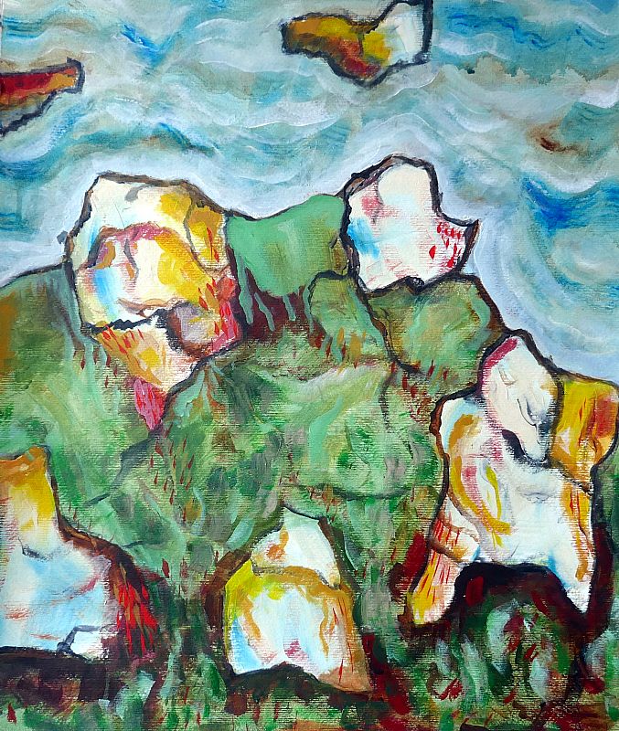 Berglandschap, acrylverf op papier, 60x50cm, februari 2024 (24.10)