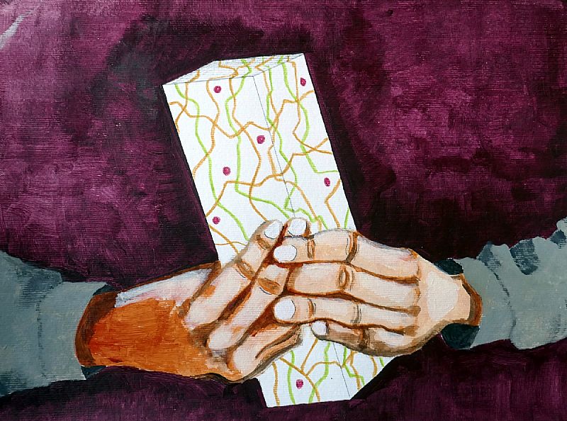 Studie/handen II, acryl op papier, 25x33cm, oktober 2025, (25.77). uit een serie van vier.