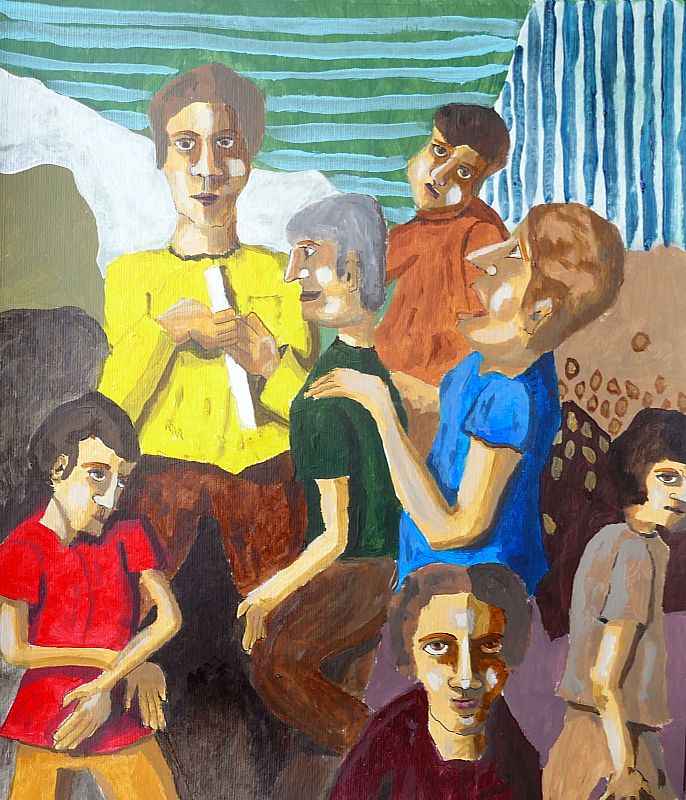 Discussie, acryl op papier, 40x35cm, december 2025 (25.87)