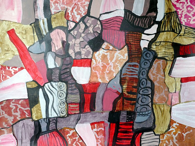 Rob van den Boom_ Compositie in rood, acryl op papier, 50x65cm, maart 2026 (26.10)