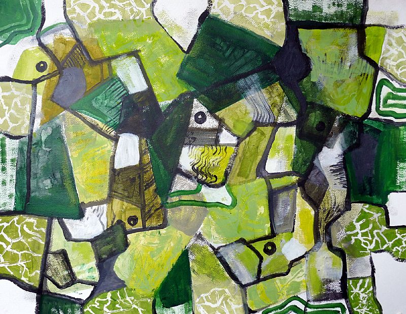 Rob van den Boom_ Compositie in groen, acryl op papier, 50x65cm, maart 2026 (26.11)