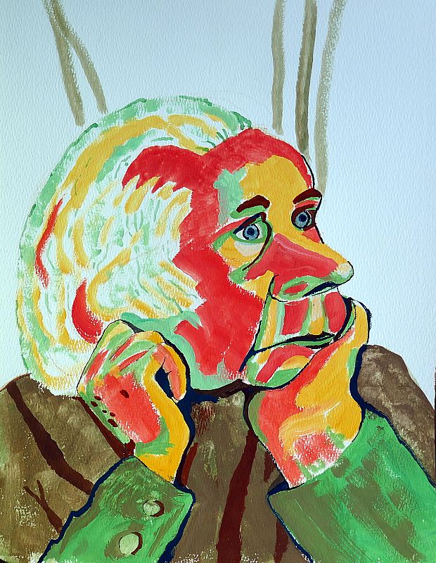 Rob van den Boom_ Studie, Gabrielle Münter, gouache en pen, 35,6x28cm, sept 2026, (26.25) (uit een serie van zes, studie naar expressionisme)