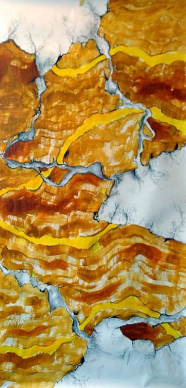 Droomlandschap, acryl en inkt op papier, 200x100cm, 2019 (19.16)