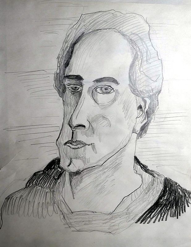 Rob van den Boom_ Portret, potlood op papier, 30x25cm, juli 2025 (25.56), naar Rijnbende
