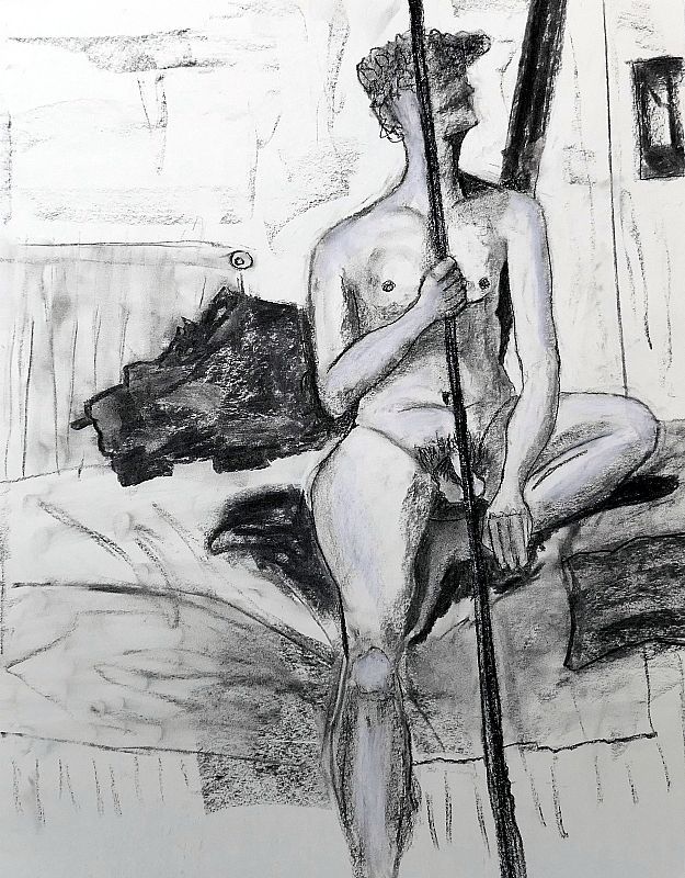 Rob van den Boom_ Modelstudie, houtskool en krijt op papier, 65x50cm, november 2025 (25.84), uit een serie van zes tekeningen.