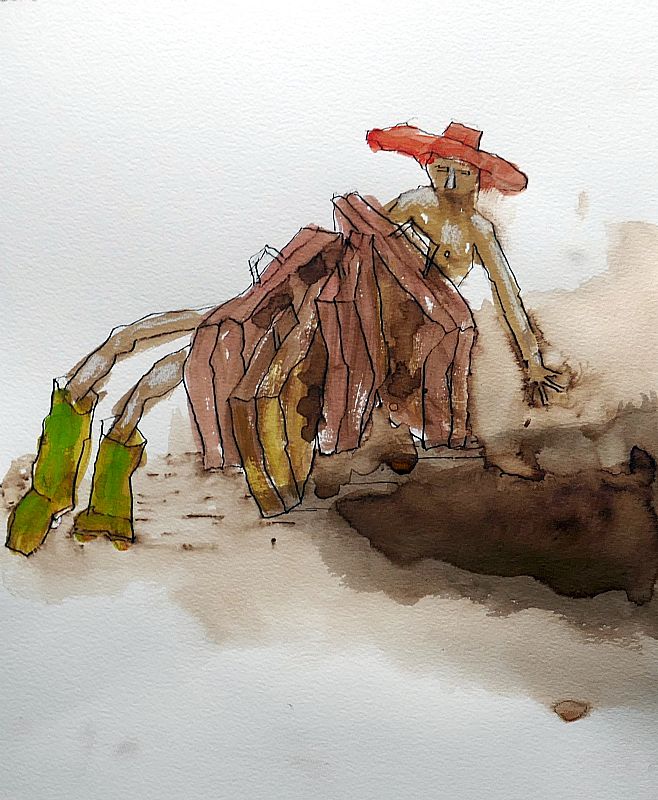 De onbekende reiziger, potlood, inkt en acryl, 650x500mm, 2021 (21.22)
